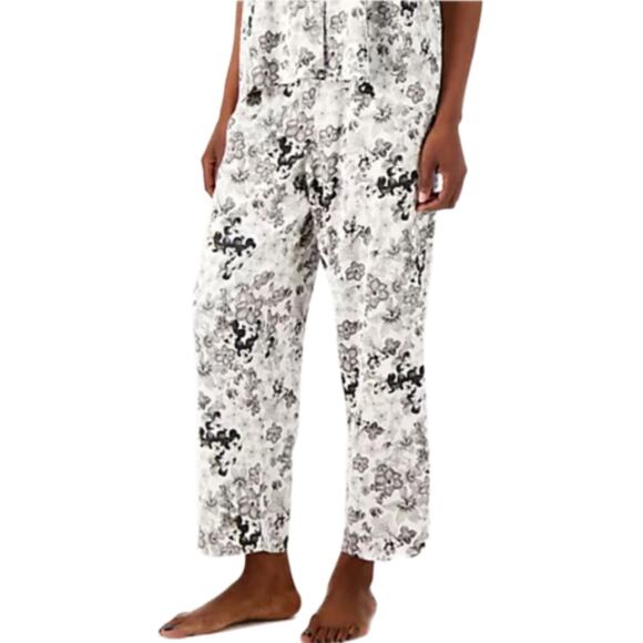 Breezies White Gray Black Floral Print Cropped Lounge Pants 3X NWOT - Picture 1 of 5
